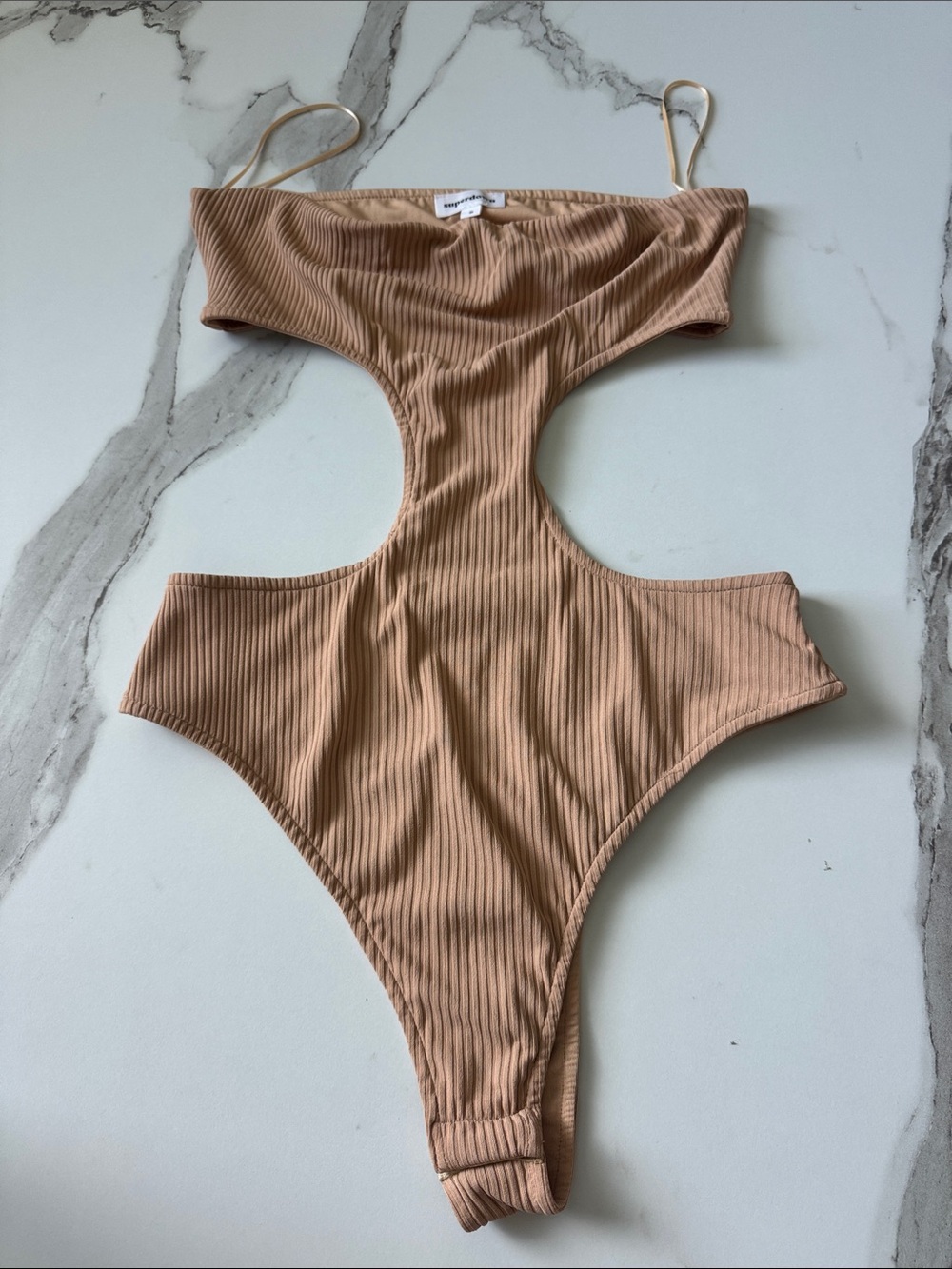 superdown Tan Ribbed Cutout One-Piece Bodysuit WORN ONCE